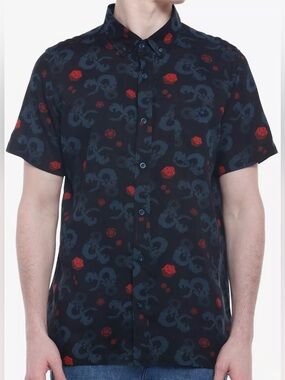 HOT TOPIC Dungeons & Dragons Logo Woven Mens Button-Up Black Sz M